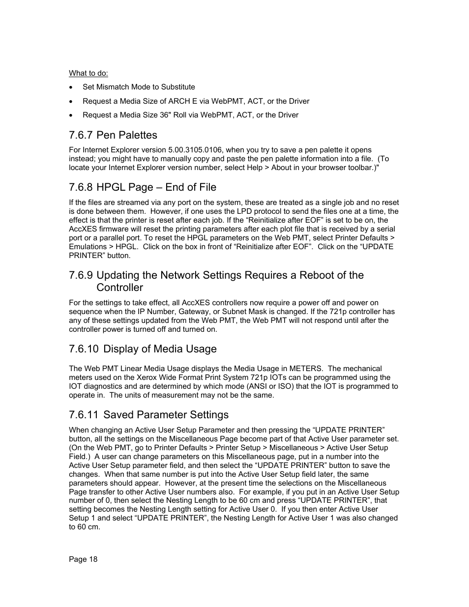7 pen palettes, 8 hpgl page – end of file, 10 display of media usage | 11 saved parameter settings | Xerox WIDE FORMAT  AccXES Firmware 10.0 b140  (Release Notes) User Manual | Page 18 / 27