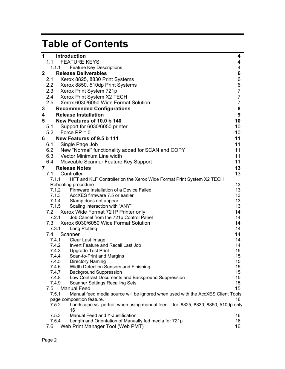 Xerox WIDE FORMAT  AccXES Firmware 10.0 b140  (Release Notes) User Manual | Page 2 / 27