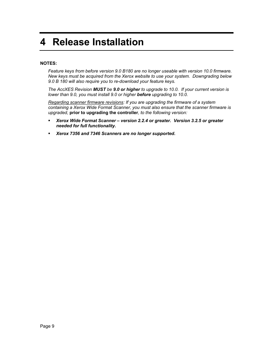 4 release installation | Xerox WIDE FORMAT  AccXES Firmware 10.0 b140  (Release Notes) User Manual | Page 9 / 27