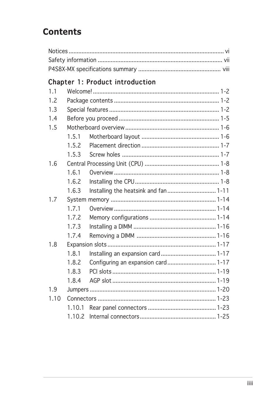 Asus P4S8X-MX User Manual | Page 3 / 96