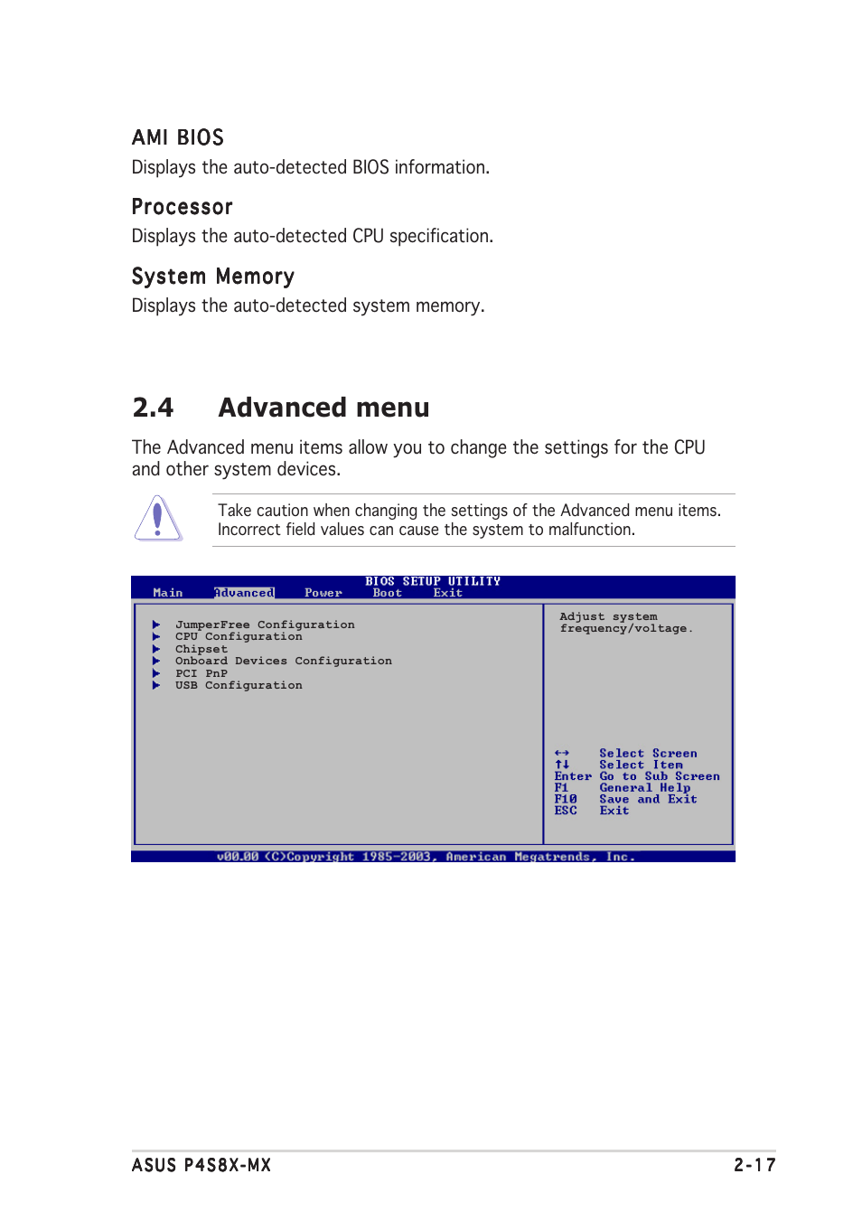 4 advanced menu | Asus P4S8X-MX User Manual | Page 59 / 96