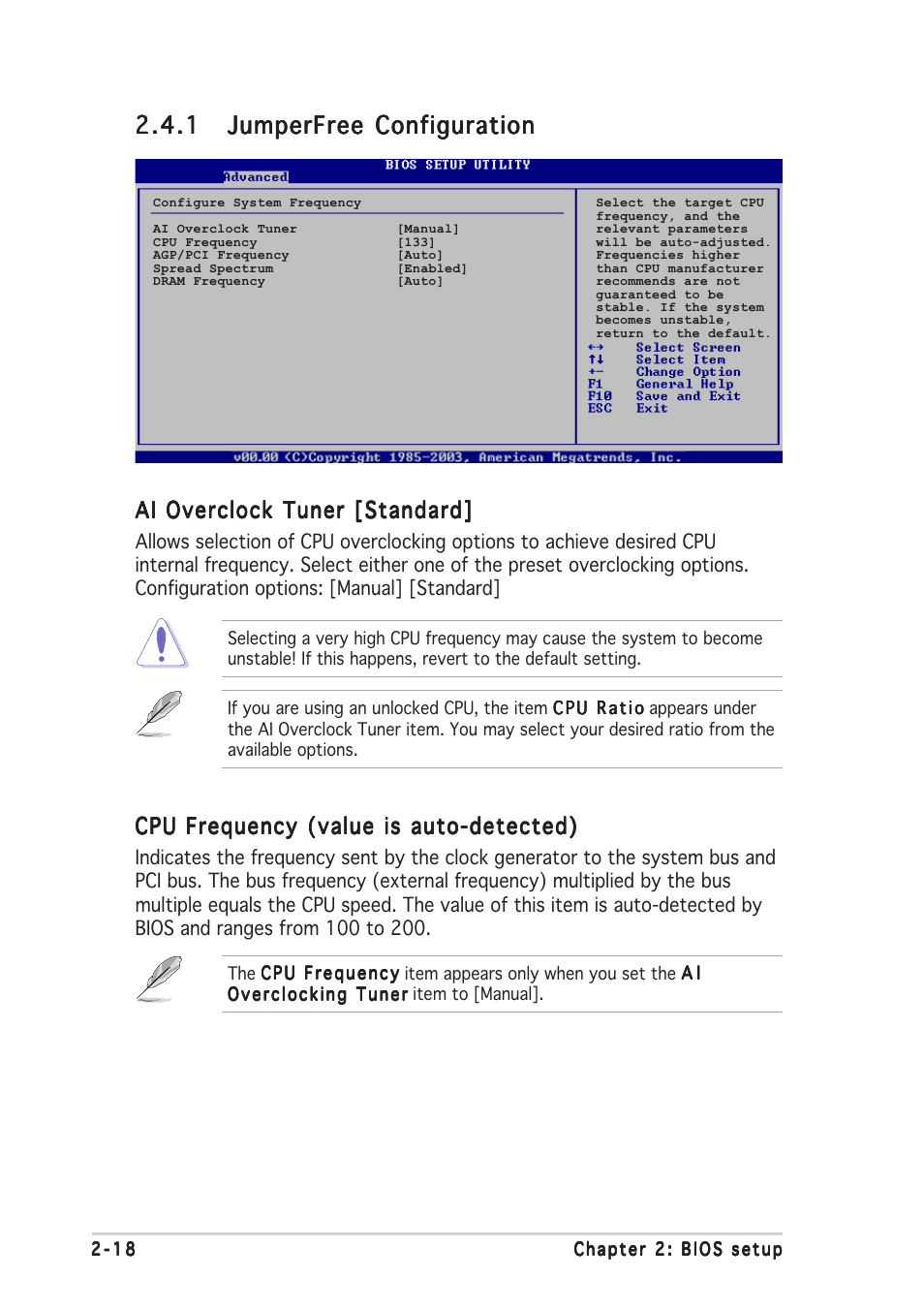 Ai overclock tuner [standard, Cpu frequency (value is auto-detected) | Asus P4S8X-MX User Manual | Page 60 / 96