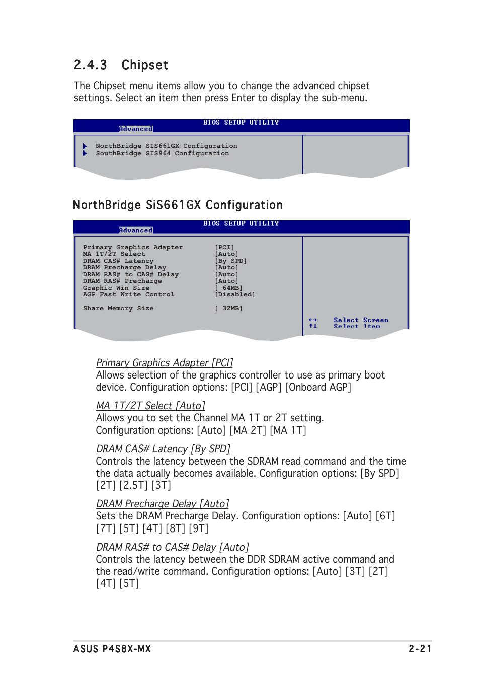 3 chipset chipset chipset chipset chipset, Northbridge sis661gx configuration | Asus P4S8X-MX User Manual | Page 63 / 96