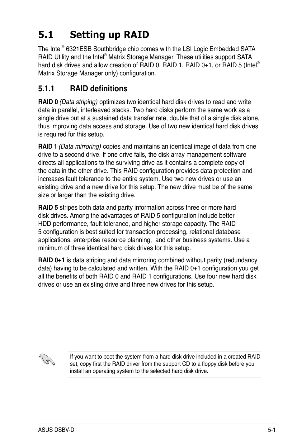 1 setting up raid, 1 raid definitions | Asus Motherboard DSBV-D User Manual | Page 117 / 182