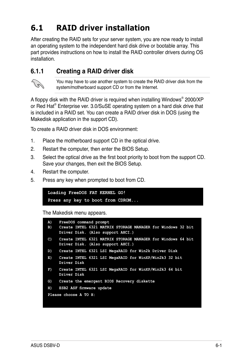 1 raid driver installation, 1 creating a raid driver disk | Asus Motherboard DSBV-D User Manual | Page 157 / 182