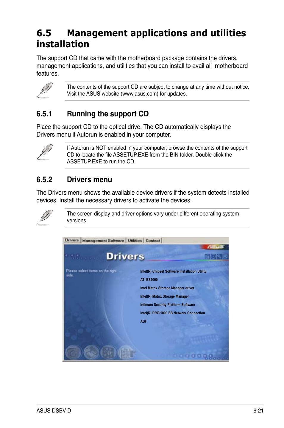 1 running the support cd, 2 drivers menu | Asus Motherboard DSBV-D User Manual | Page 177 / 182