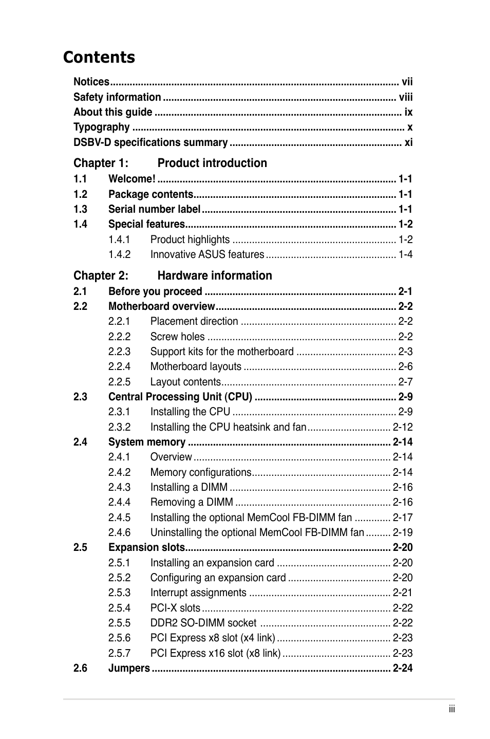 Asus Motherboard DSBV-D User Manual | Page 3 / 182