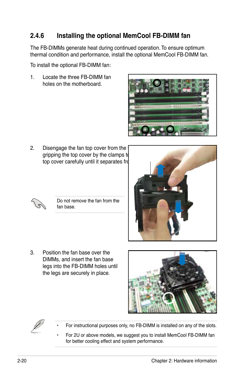 6 installing the optional memcool fb-dimm fan | Asus Motherboard DSBV-D User Manual | Page 40 / 182