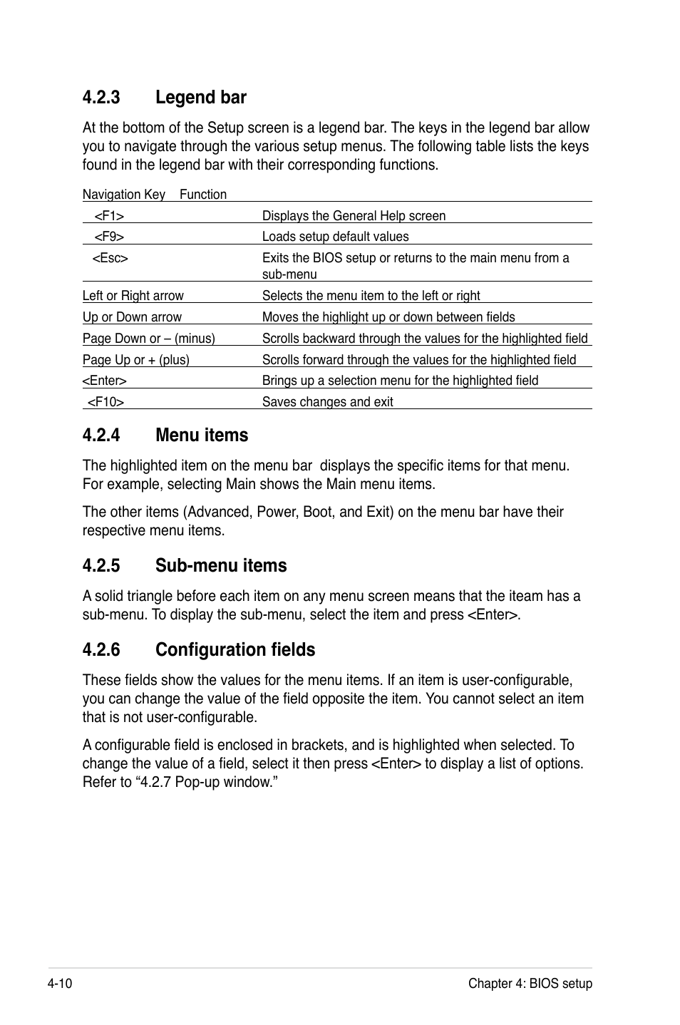 4 menu items, 5 sub-menu items, 6 configuration fields | 3 legend bar | Asus Motherboard DSBV-D User Manual | Page 78 / 182