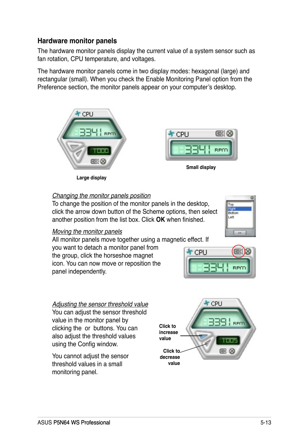 Hardware monitor panels | Asus MOTHERBOARD P5N64 WS User Manual | Page 121 / 188