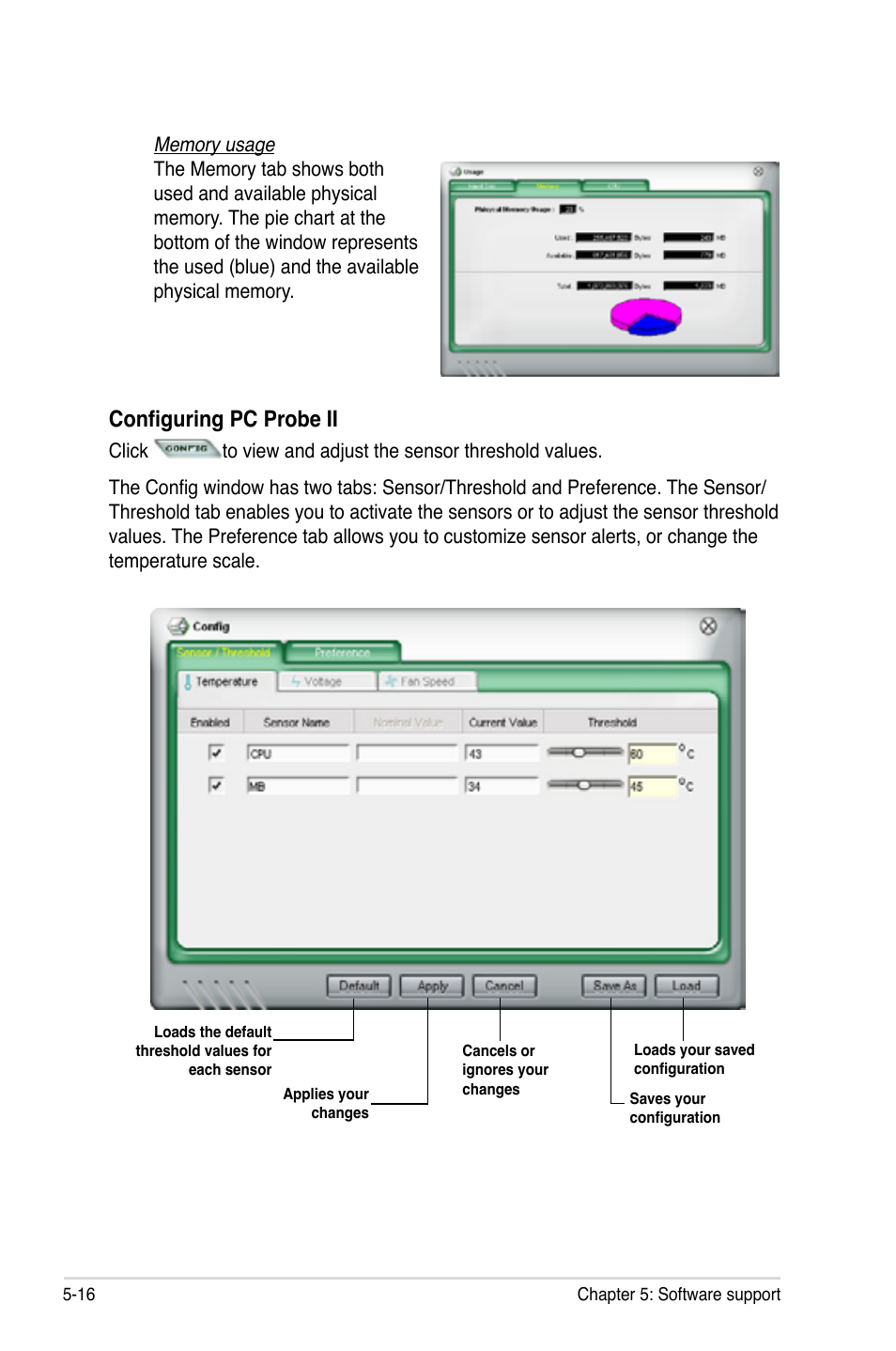 Configuring pc probe ii | Asus MOTHERBOARD P5N64 WS User Manual | Page 124 / 188