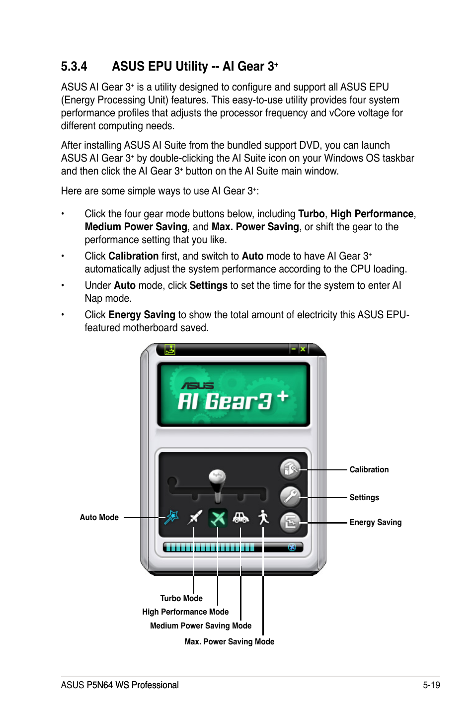 4 asus epu utility -- ai gear 3 | Asus MOTHERBOARD P5N64 WS User Manual | Page 127 / 188