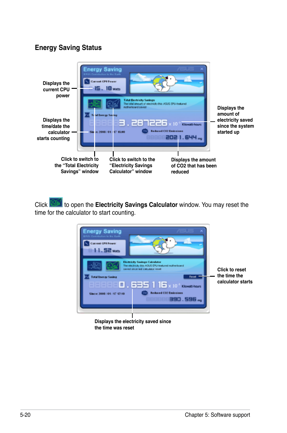 Energy saving status | Asus MOTHERBOARD P5N64 WS User Manual | Page 128 / 188