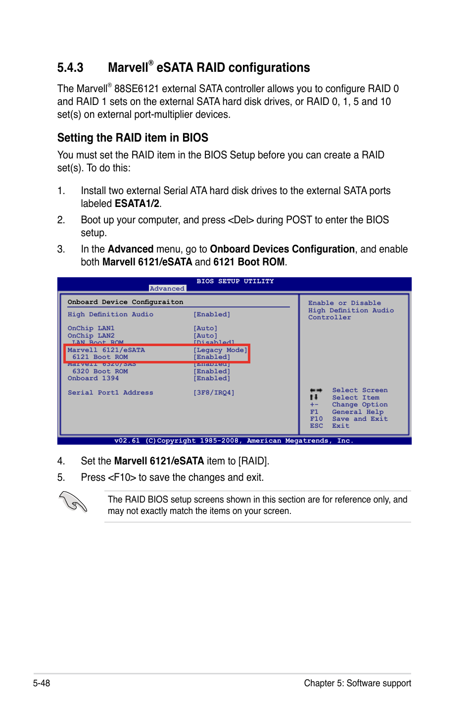 3 marvell® esata raid configurations, Marvell, Esata raid configurations -48 | 3 marvell, Esata raid configurations, Setting the raid item in bios, The marvell | Asus MOTHERBOARD P5N64 WS User Manual | Page 156 / 188