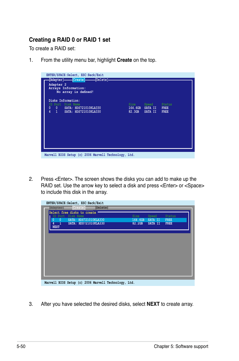 Creating a raid 0 or raid 1 set | Asus MOTHERBOARD P5N64 WS User Manual | Page 158 / 188