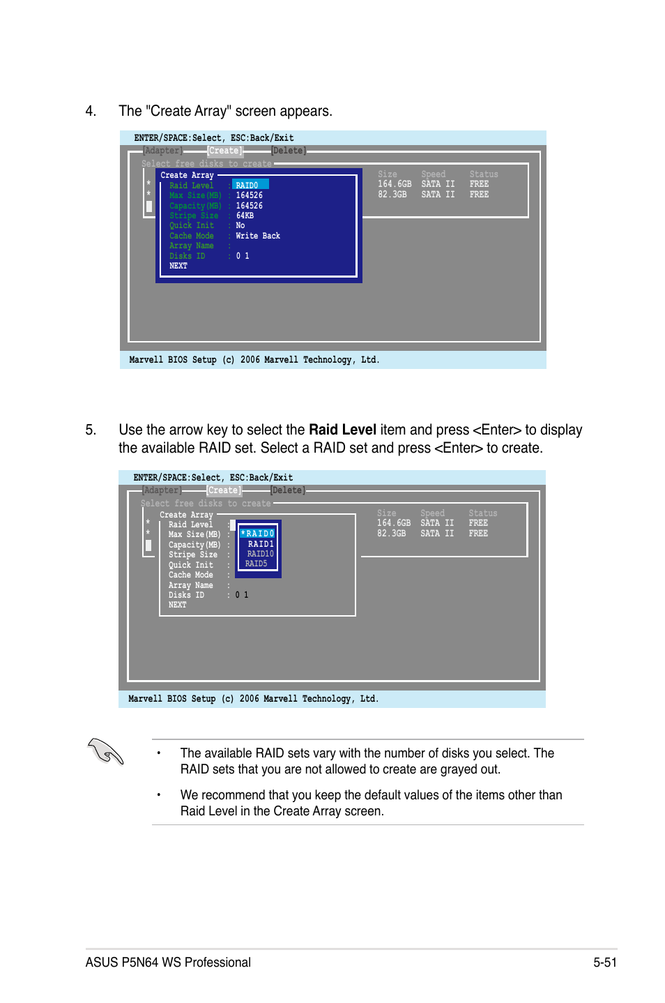 The "create array" screen appears | Asus MOTHERBOARD P5N64 WS User Manual | Page 159 / 188