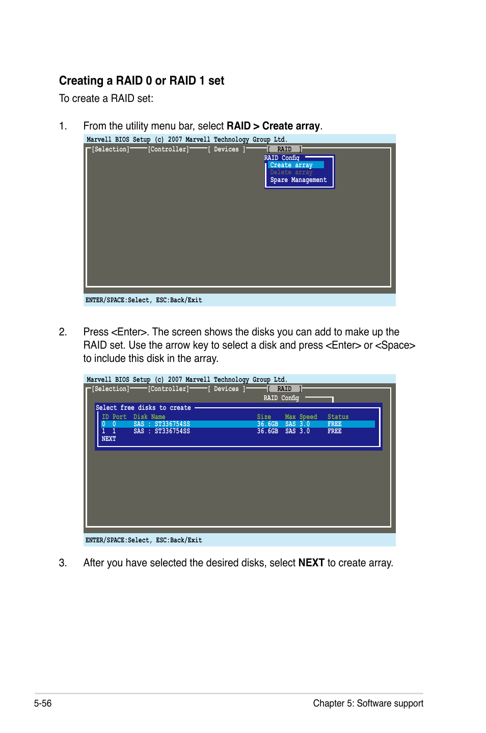 Creating a raid 0 or raid 1 set | Asus MOTHERBOARD P5N64 WS User Manual | Page 164 / 188