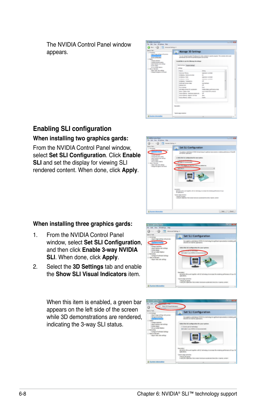 Enabling sli configuration | Asus MOTHERBOARD P5N64 WS User Manual | Page 182 / 188