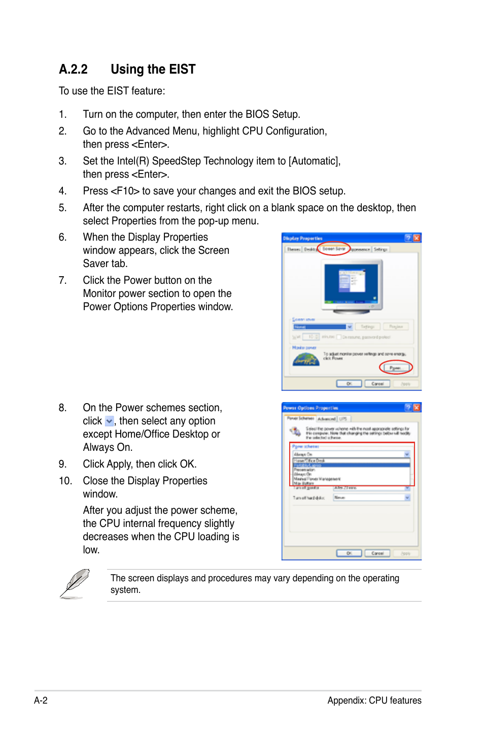 A.2.2 using the eist, A.2.2 | Asus MOTHERBOARD P5N64 WS User Manual | Page 186 / 188