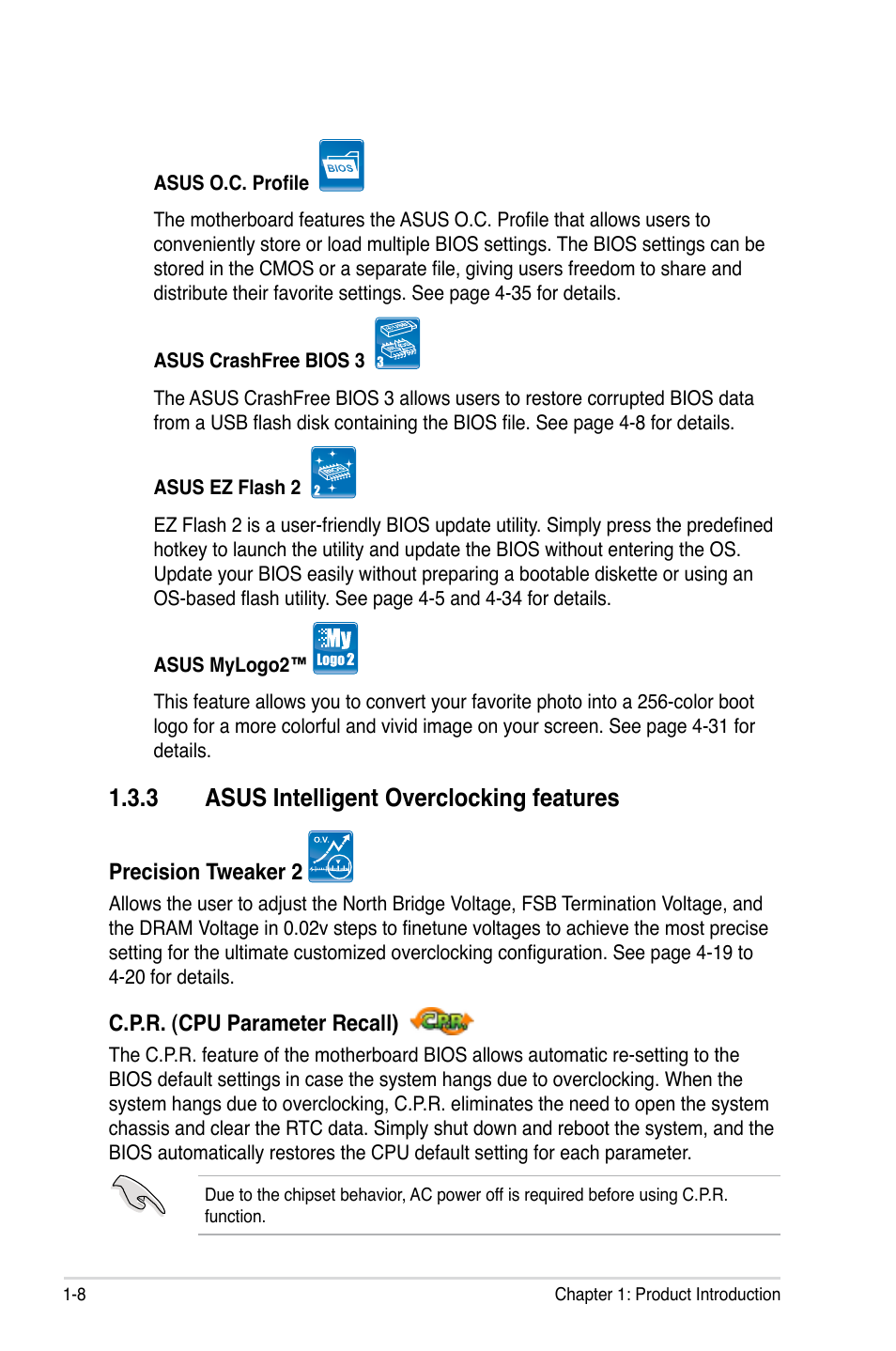 3 asus intelligent overclocking features, Asus intelligent overclocking features -8 | Asus MOTHERBOARD P5N64 WS User Manual | Page 24 / 188