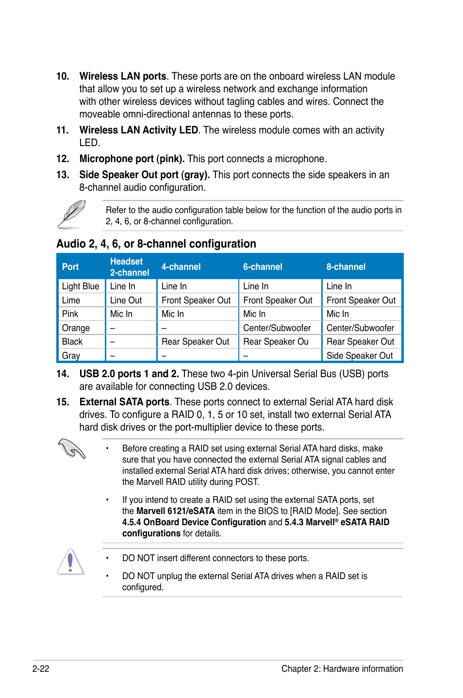 Audio 2, 4, 6, or 8-channel configuration | Asus MOTHERBOARD P5N64 WS User Manual | Page 48 / 188