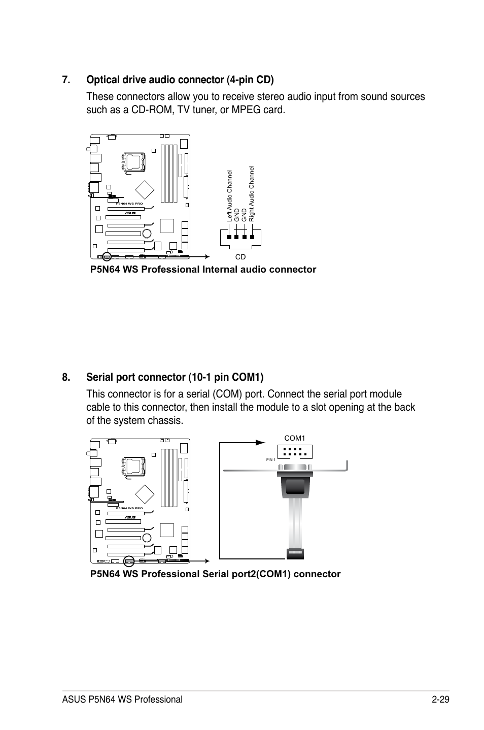 P5n64 ws professional internal audio connector | Asus MOTHERBOARD P5N64 WS User Manual | Page 55 / 188