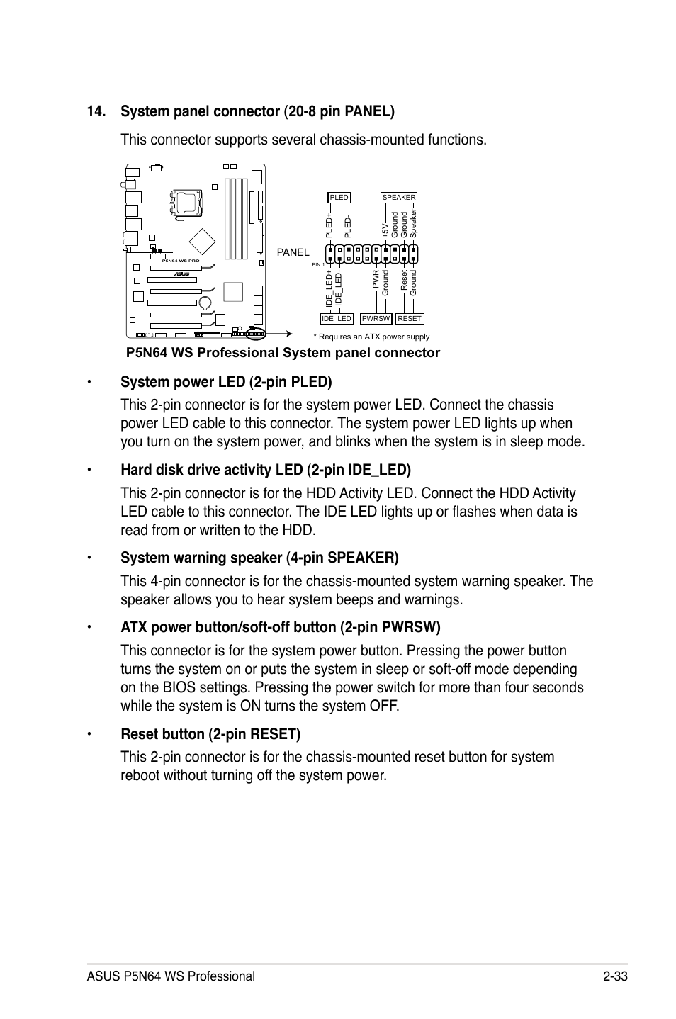 P5n64 ws professional system panel connector | Asus MOTHERBOARD P5N64 WS User Manual | Page 59 / 188