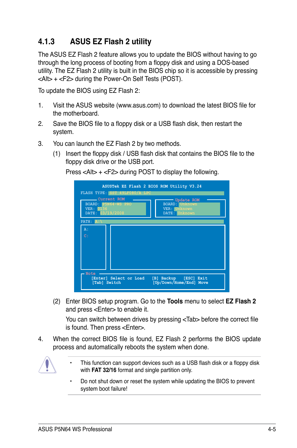 3 asus ez flash 2 utility, Asus ez flash 2 utility -5 | Asus MOTHERBOARD P5N64 WS User Manual | Page 73 / 188