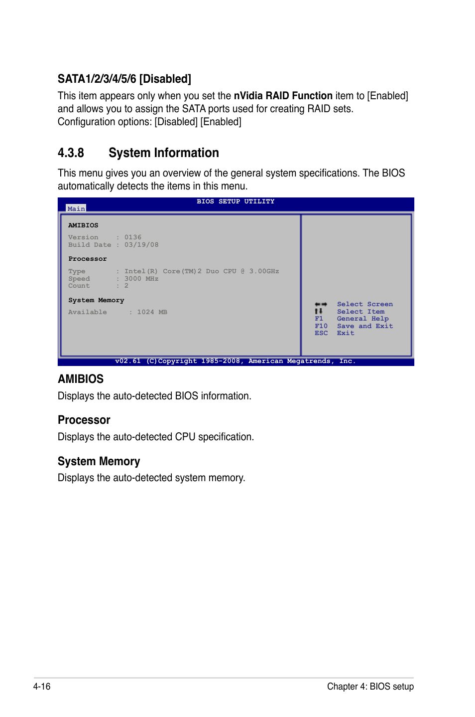 8 system information, System information -16, Amibios | Processor | Asus MOTHERBOARD P5N64 WS User Manual | Page 84 / 188