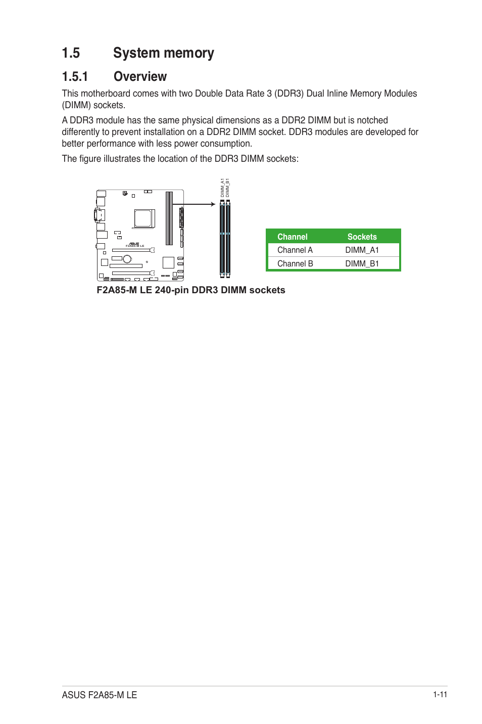 5 system memory, 1 overview, 5 system memory -11 | Overview -11 | Asus F2A85-M LE User Manual | Page 23 / 78