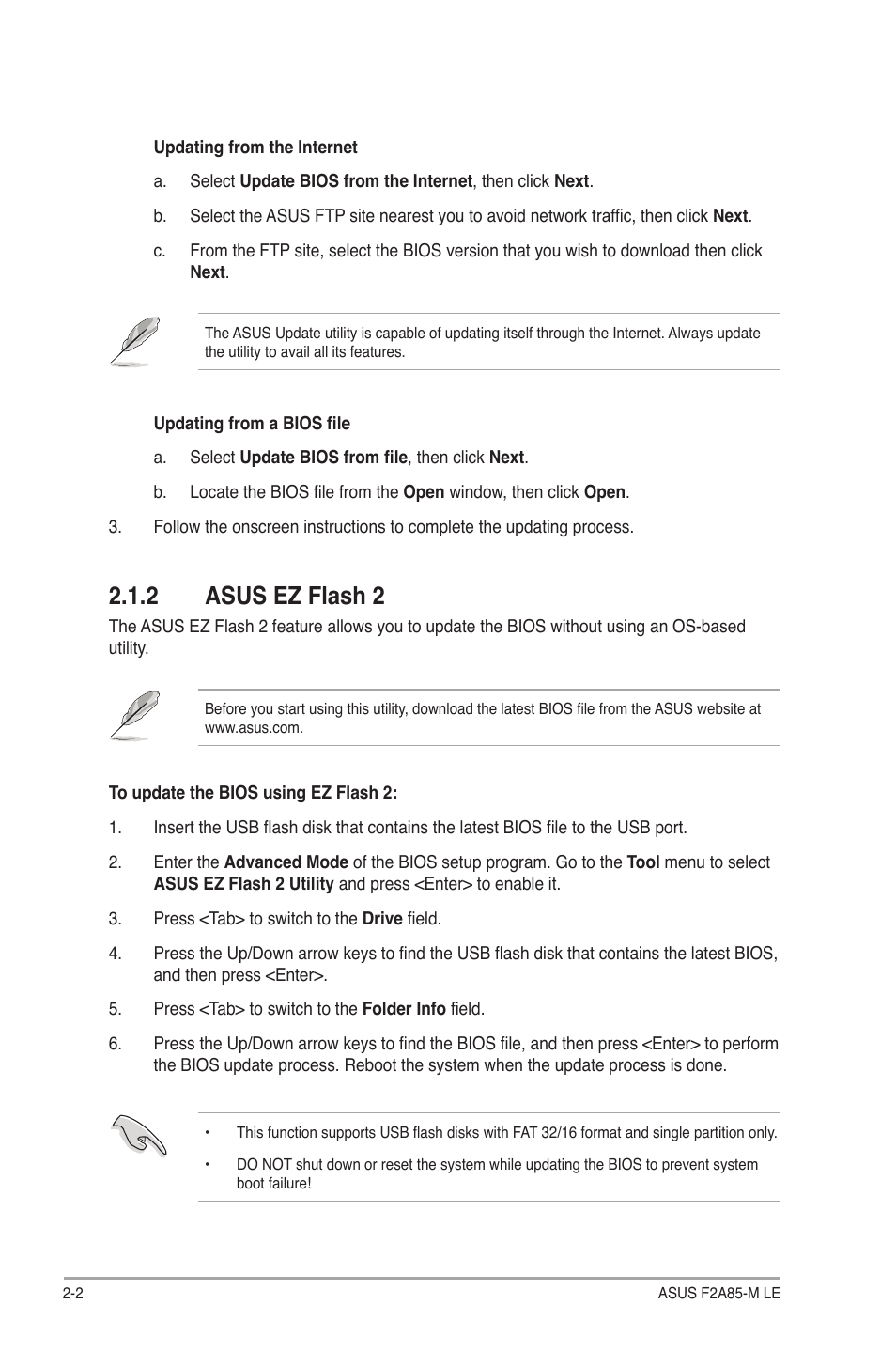 2 asus ez flash 2, Asus ez flash 2 -2 | Asus F2A85-M LE User Manual | Page 44 / 78