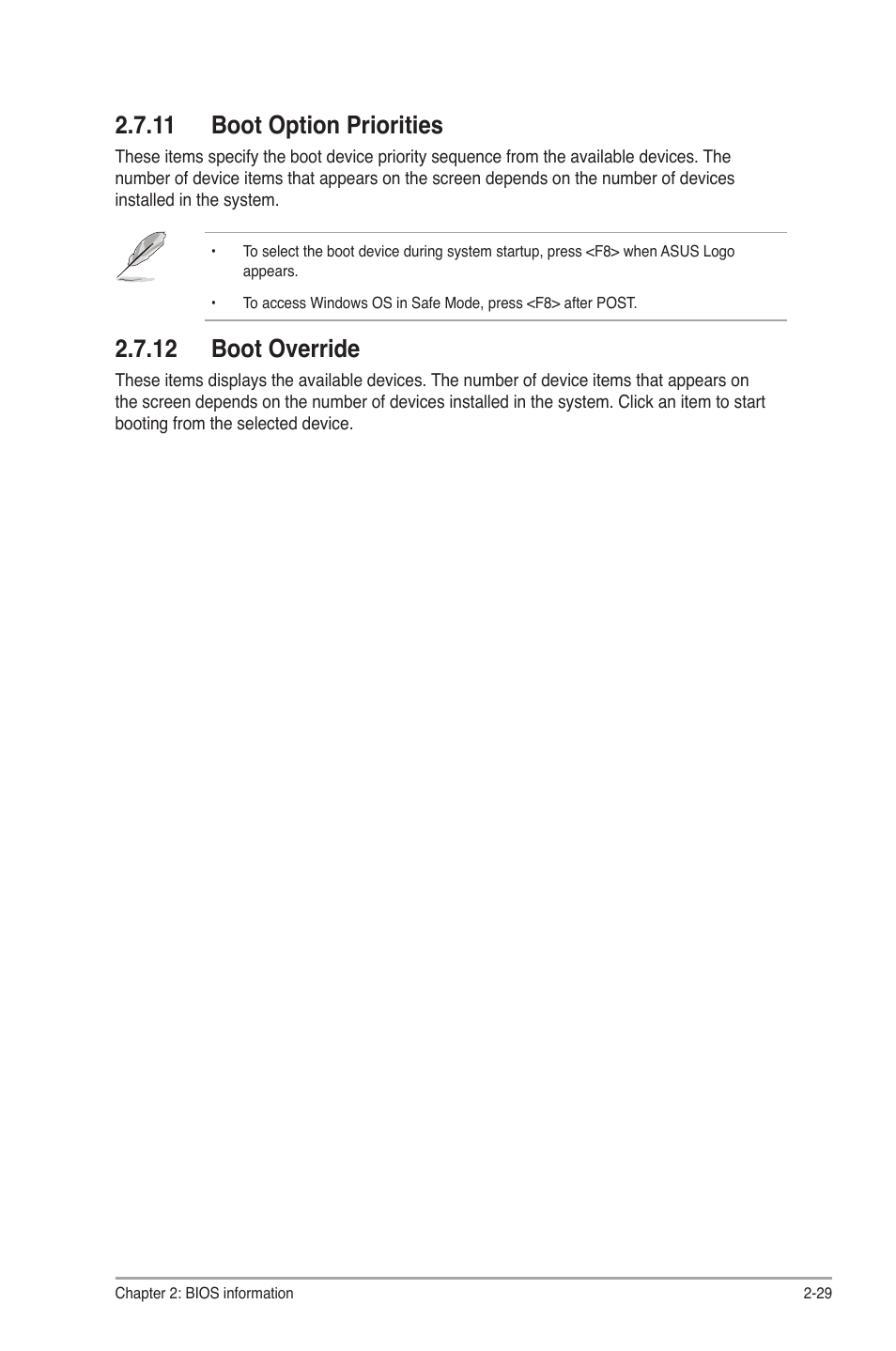 11 boot option priorities, 12 boot override | Asus F2A85-M LE User Manual | Page 71 / 78