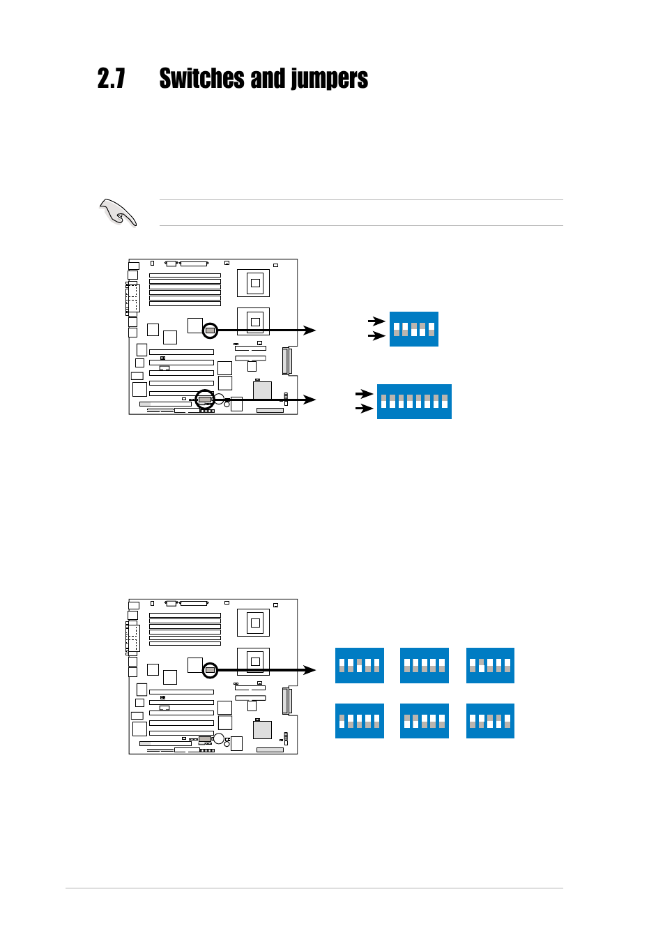 7 switches and jumpers, 1 switches, 14 chapter 2: hardware information | Asus Motherboard PR-DLS533 User Manual | Page 40 / 142