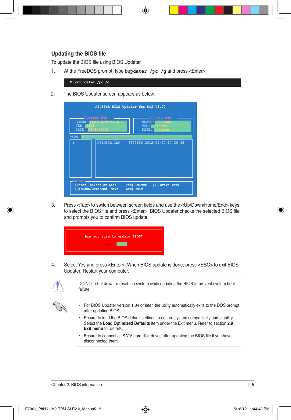 Updating the bios file | Asus MOTHERBOARD si r2.0 User Manual | Page 43 / 70