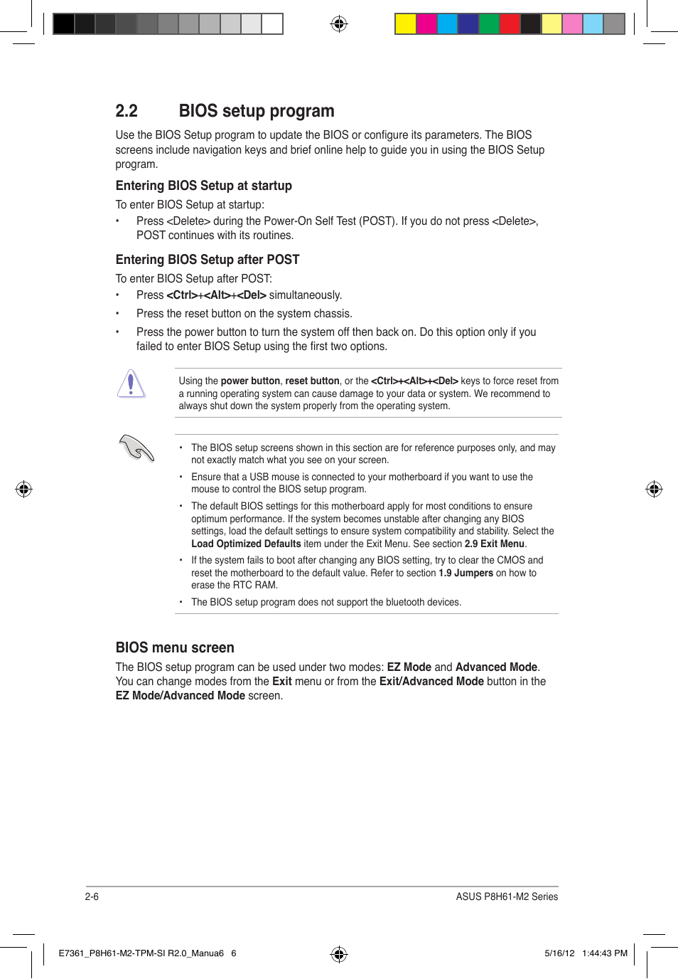 2 bios setup program, Bios menu screen | Asus MOTHERBOARD si r2.0 User Manual | Page 44 / 70