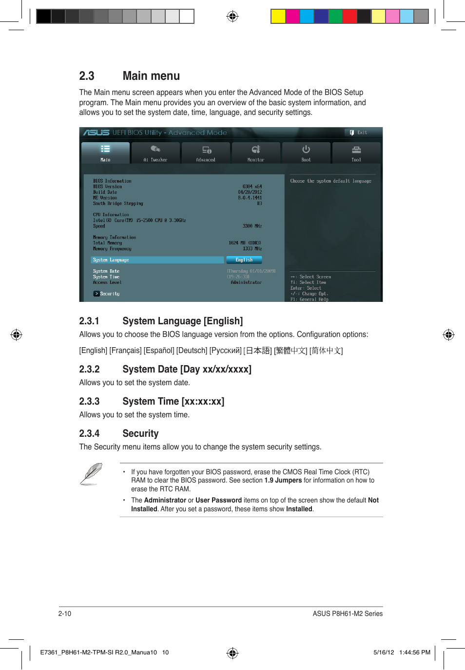 3 main menu | Asus MOTHERBOARD si r2.0 User Manual | Page 48 / 70