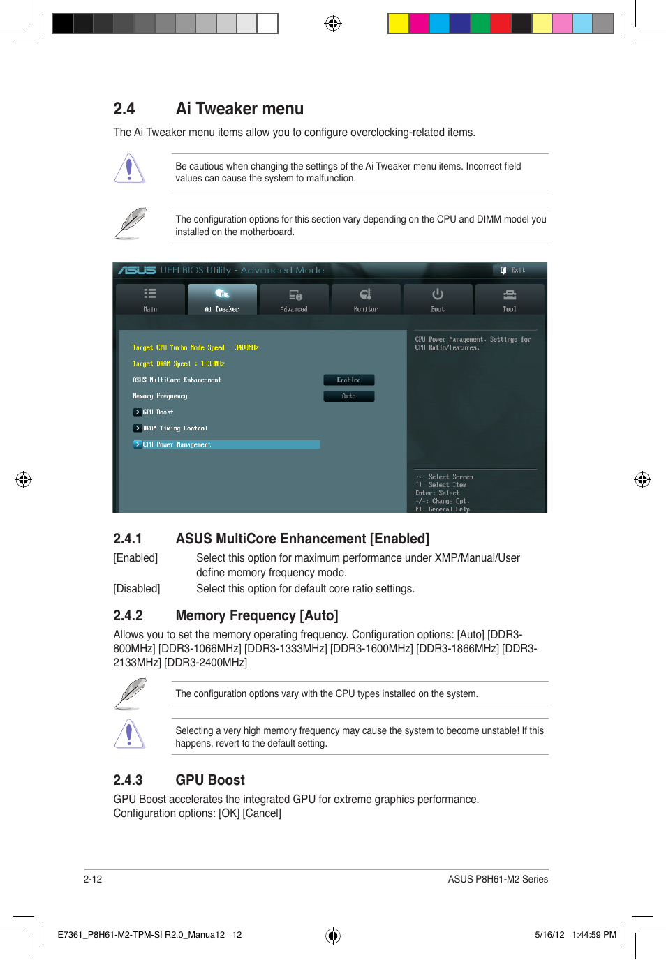 4 ai tweaker menu, 1 asus multicore enhancement [enabled, 3 gpu boost | Asus MOTHERBOARD si r2.0 User Manual | Page 50 / 70