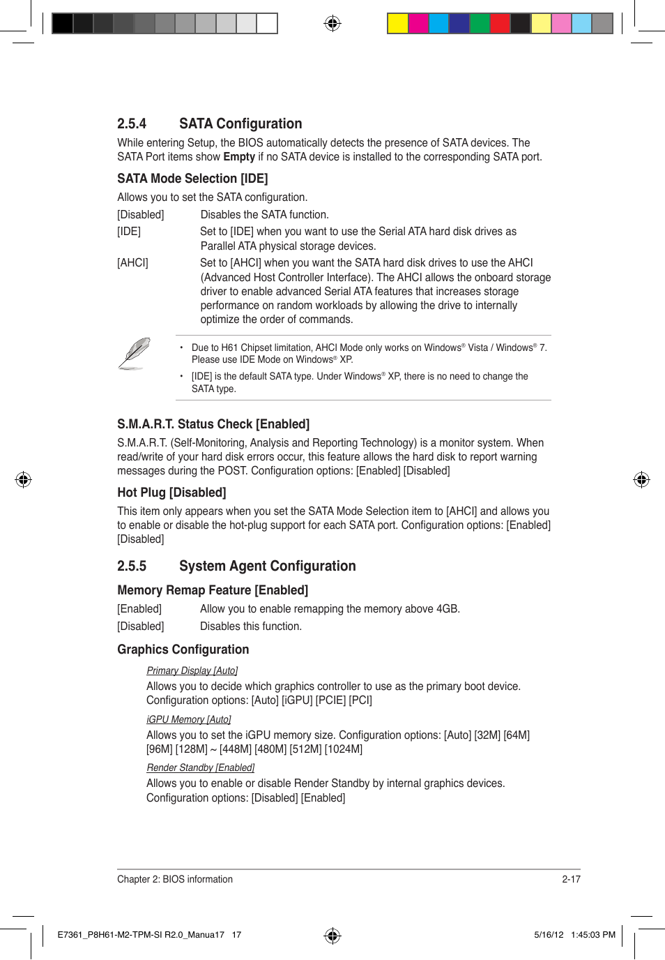 4 sata configuration, 5 system agent configuration | Asus MOTHERBOARD si r2.0 User Manual | Page 55 / 70