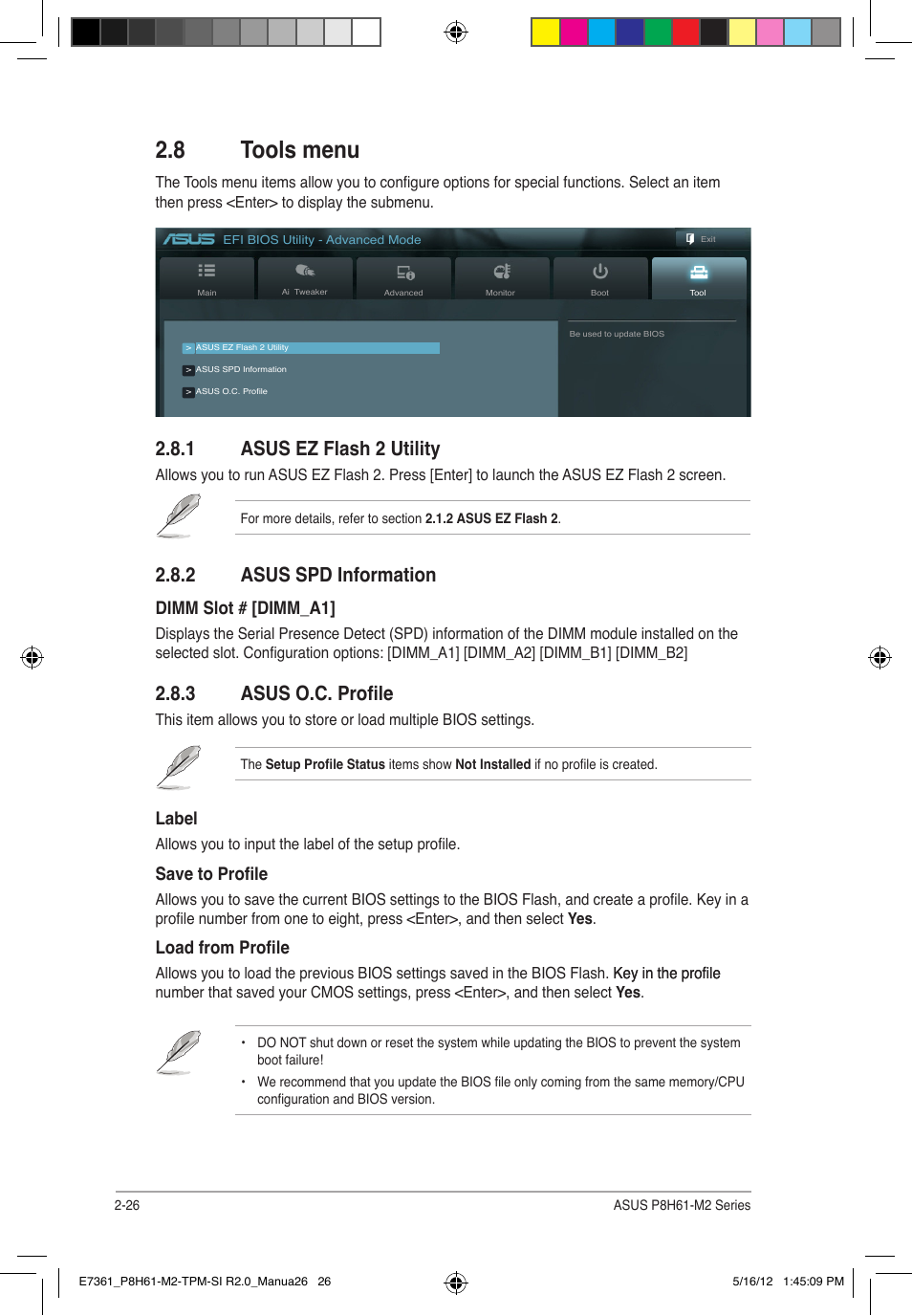 8 tools menu, 1 asus ez flash 2 utility, 3 asus o.c. profile | 2 asus spd information | Asus MOTHERBOARD si r2.0 User Manual | Page 64 / 70