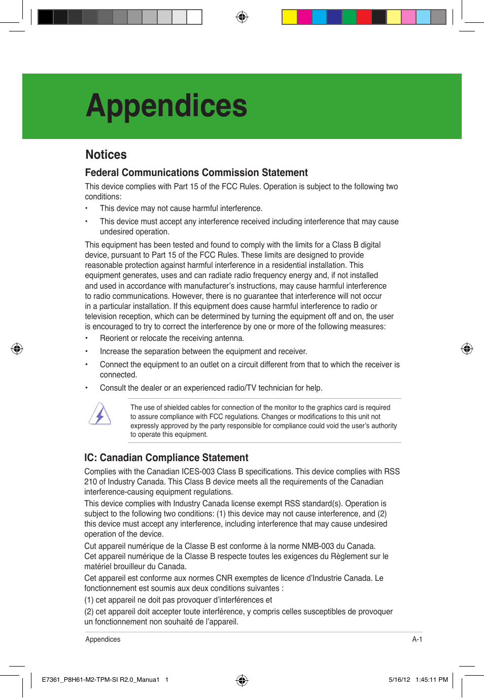 Appendices, Notices | Asus MOTHERBOARD si r2.0 User Manual | Page 67 / 70