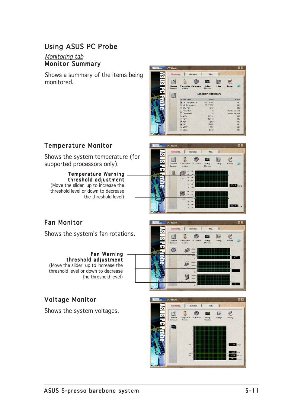 Using asus pc probe | Asus Multimedia System S-presso User Manual | Page 101 / 106