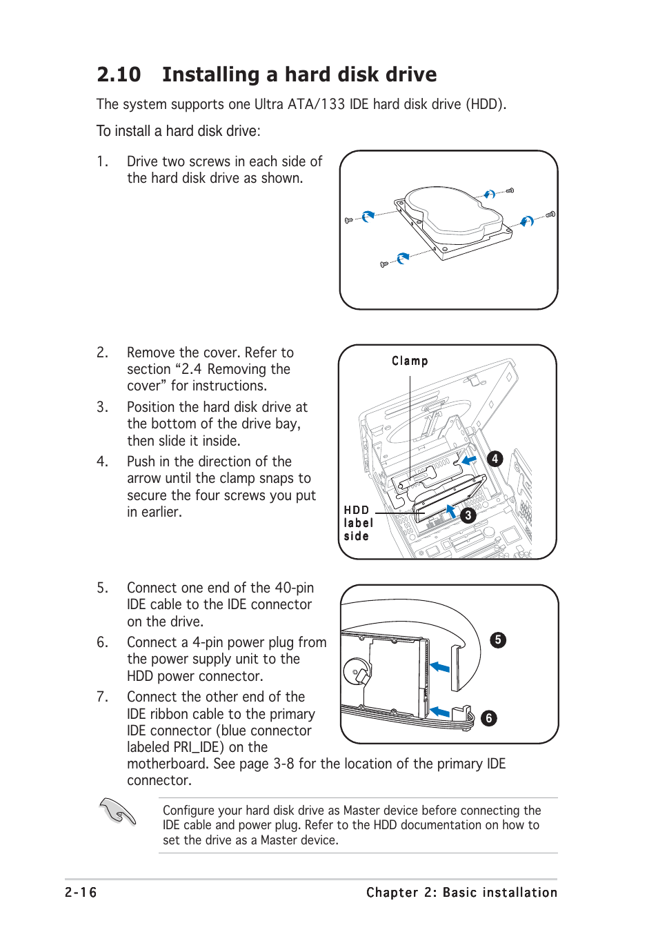 10 installing a hard disk drive | Asus Multimedia System S-presso User Manual | Page 36 / 106