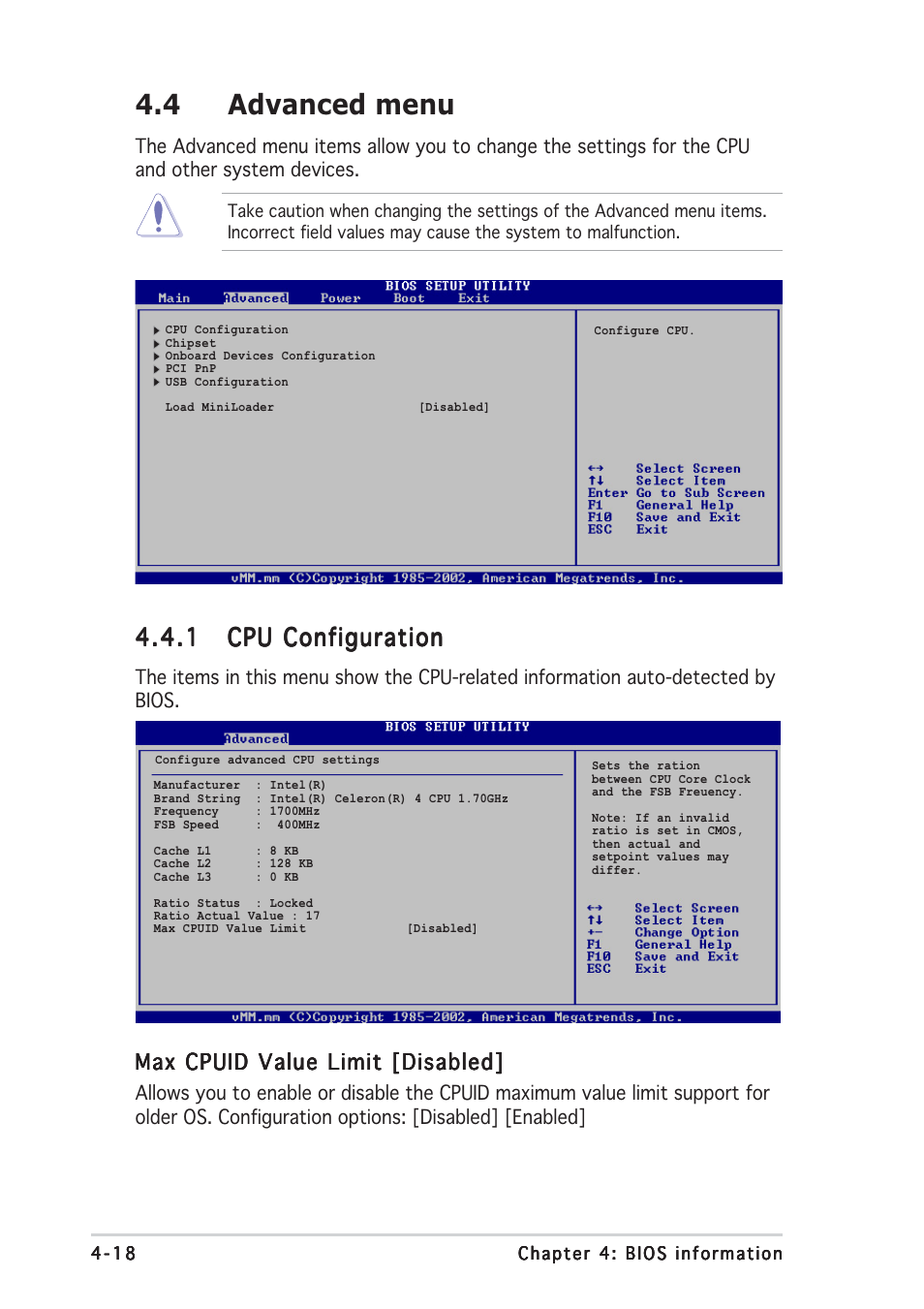 4 advanced menu | Asus Multimedia System S-presso User Manual | Page 72 / 106