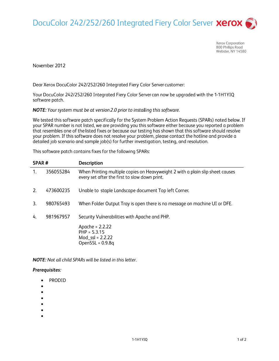 Xerox DocuColor 242-252-260 con built-in Fiery controller-16184 User Manual | 2 pages