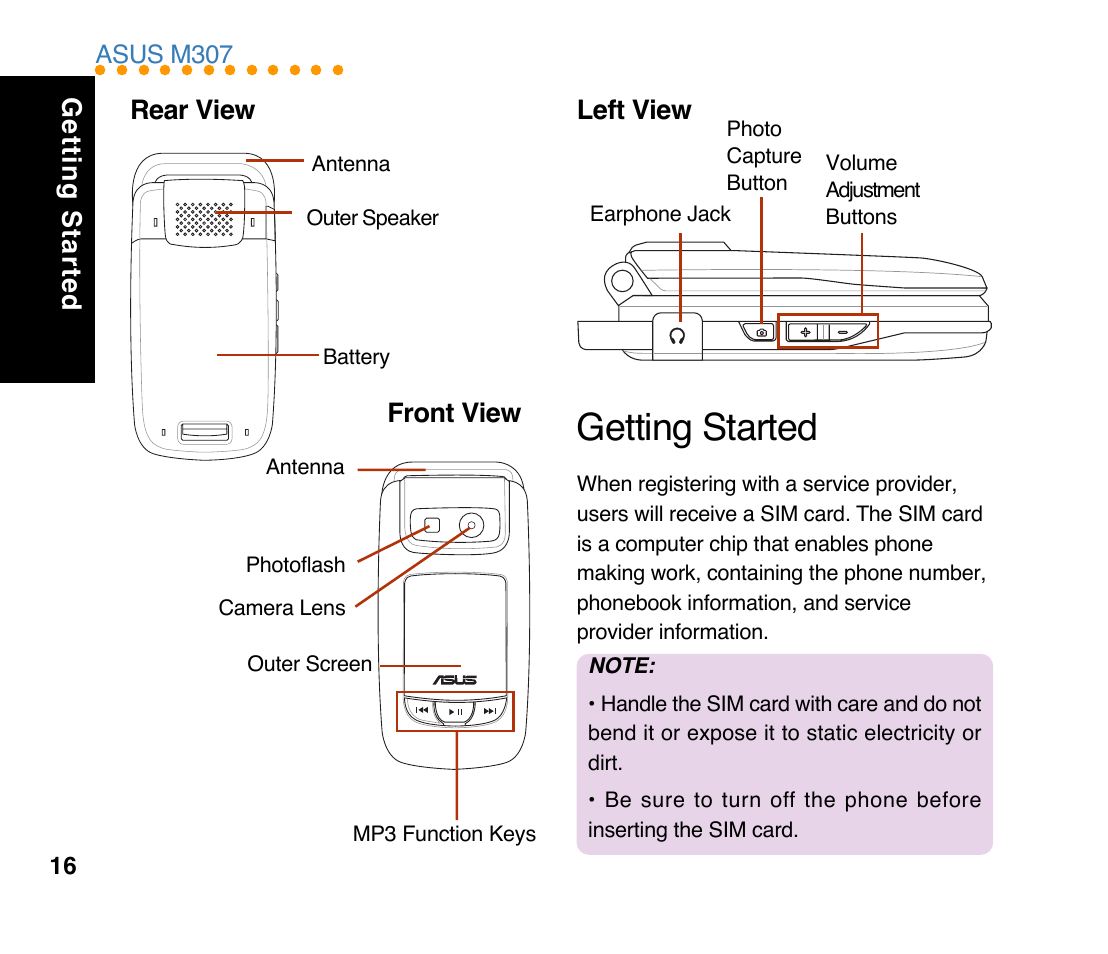 Getting started | Asus M307 User Manual | Page 16 / 78