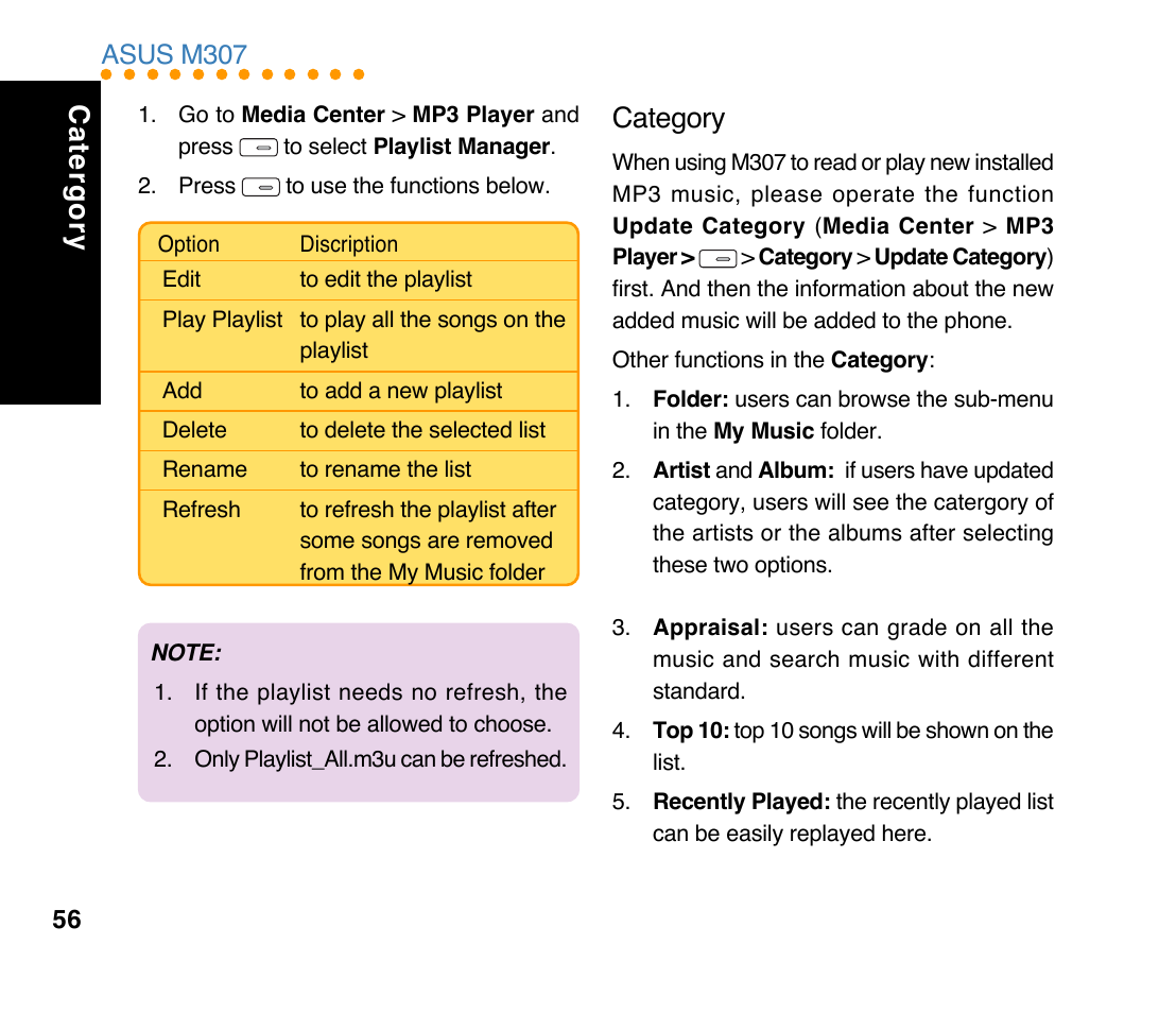 Catergory category, Asus m307 | Asus M307 User Manual | Page 56 / 78