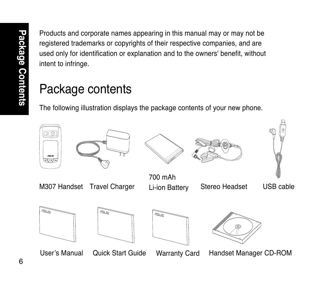 Package contents | Asus M307 User Manual | Page 6 / 78