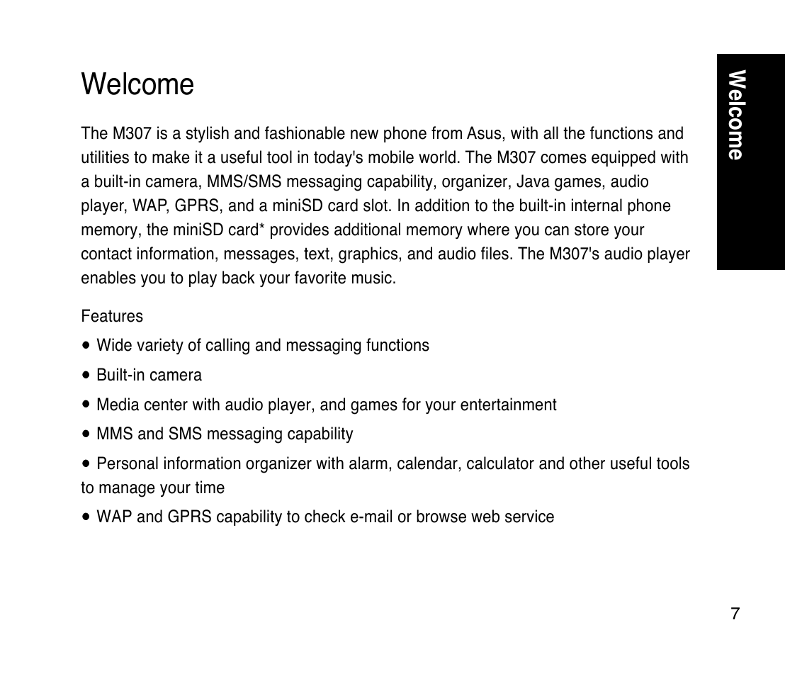 Welcome | Asus M307 User Manual | Page 7 / 78