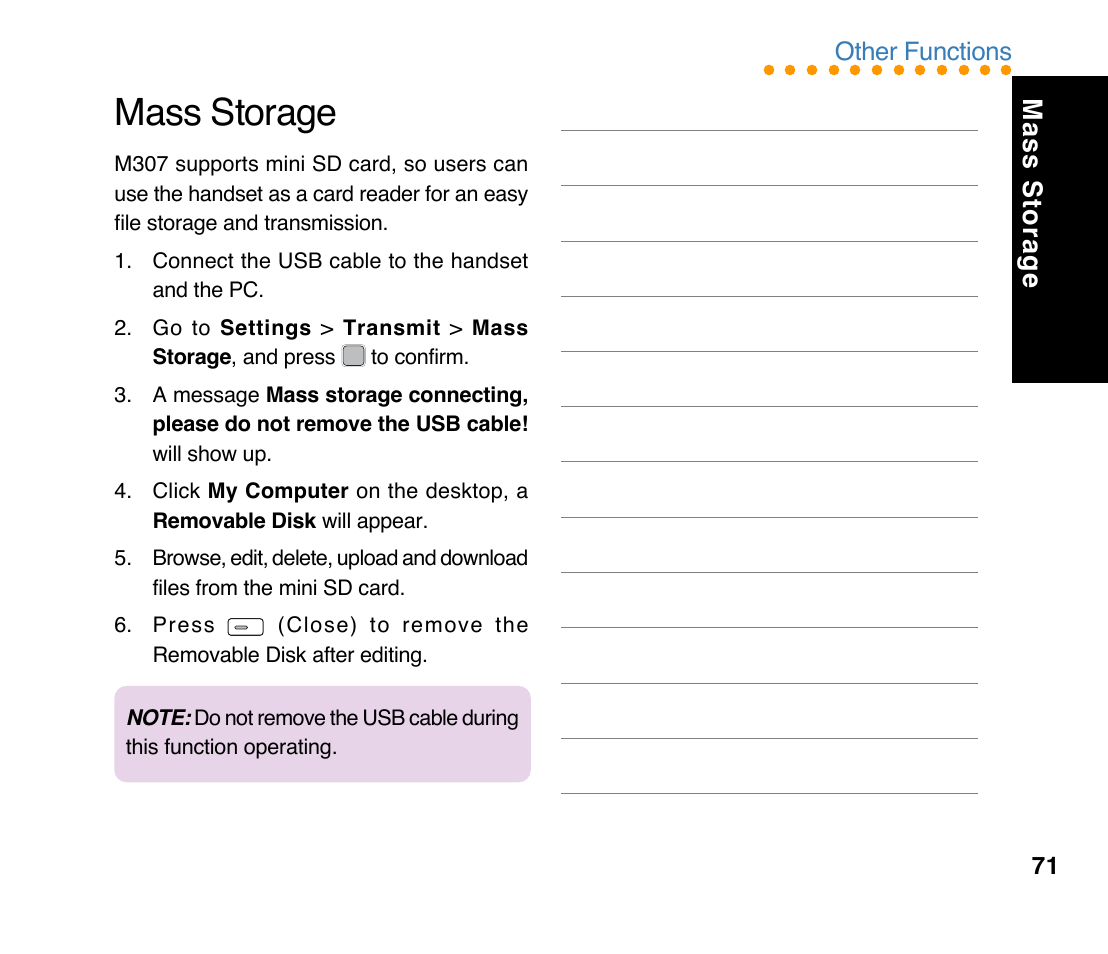 Mass storage | Asus M307 User Manual | Page 71 / 78