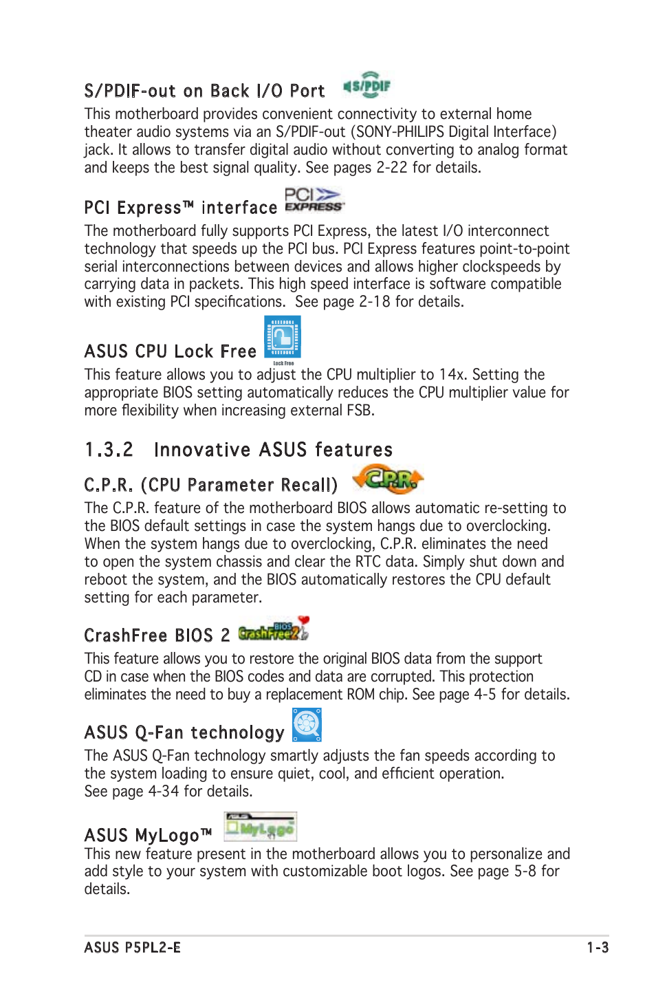 2 innovative asus features | Asus Motherboard P5PL2-E User Manual | Page 17 / 116